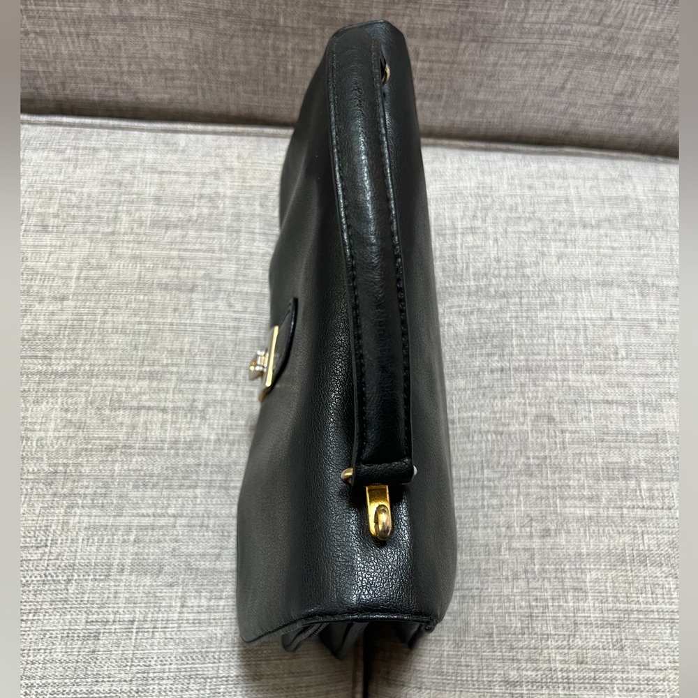 Vintage 1950s Pebble Leather Top Handle Mid-Century Structured Black Satchel Bag - Picture 6 of 16
